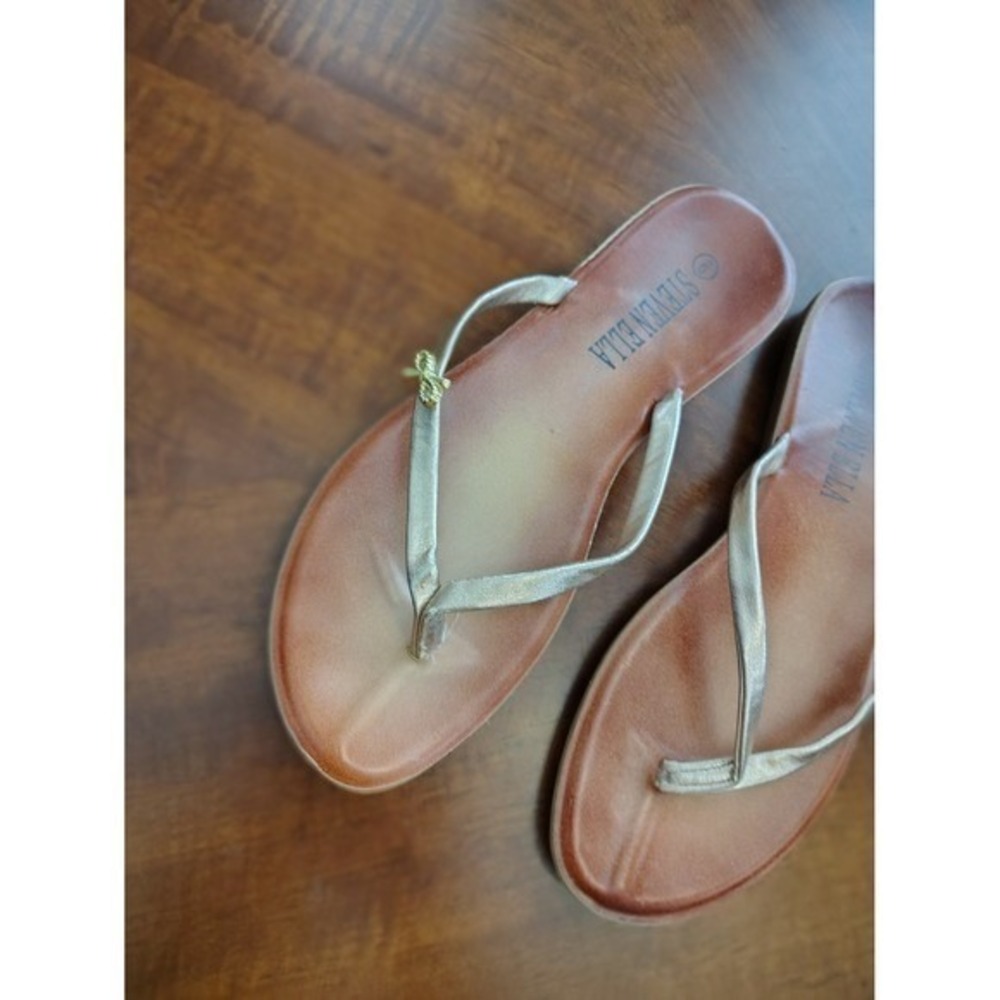 Steven Ella Womens Gold Bow Flip Flop Sandals Size 9 Brown Flat Thong Summer